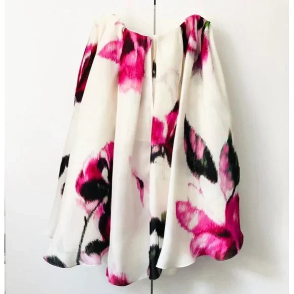 CAROLINA HERRERA Off The Shoulder Cape Effect Floral Print Silk Organza Dress